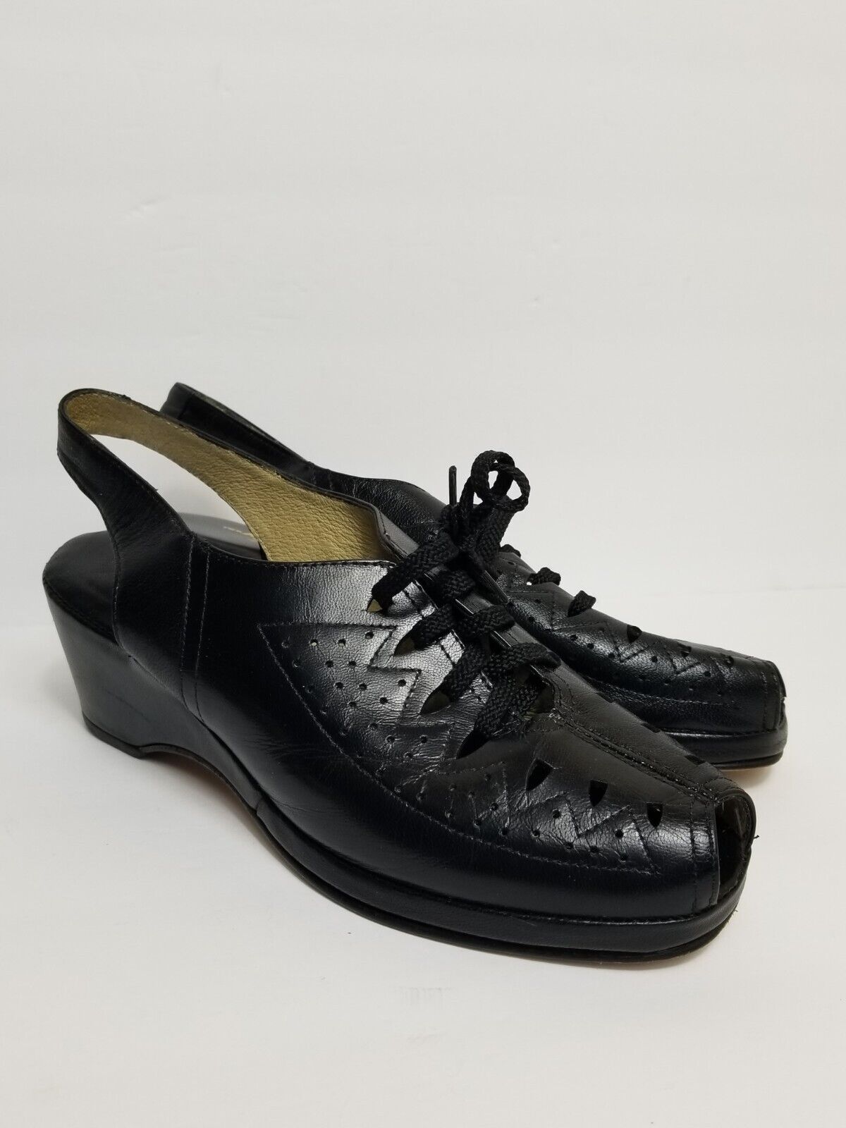 Vintage Re-mix Womens Shoes Greta Spectator Open Toe Sandal Black Leather 10 M