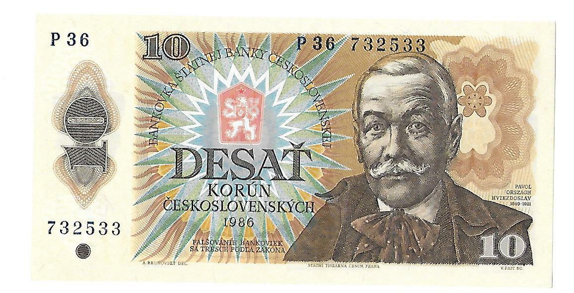 1986, Czechoslovakia 10 Korun Banknote, Circulated