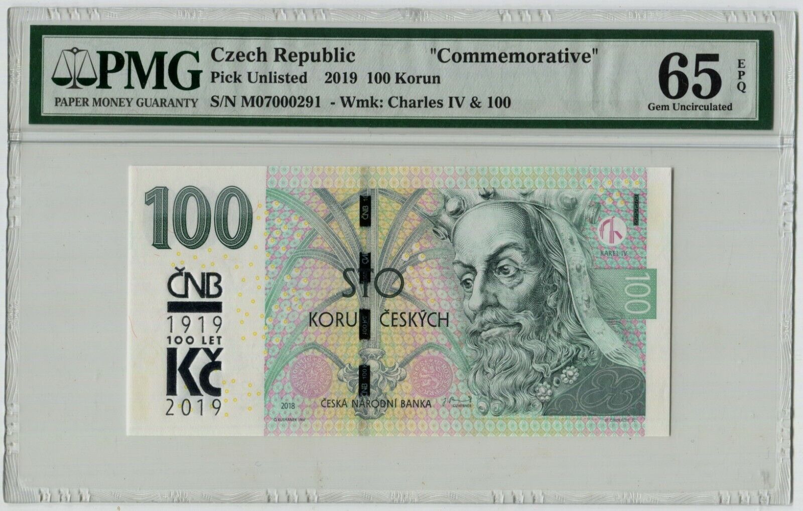 Pmg 65 Czech 2019 Commemorative Banknote 100 Korun Epq