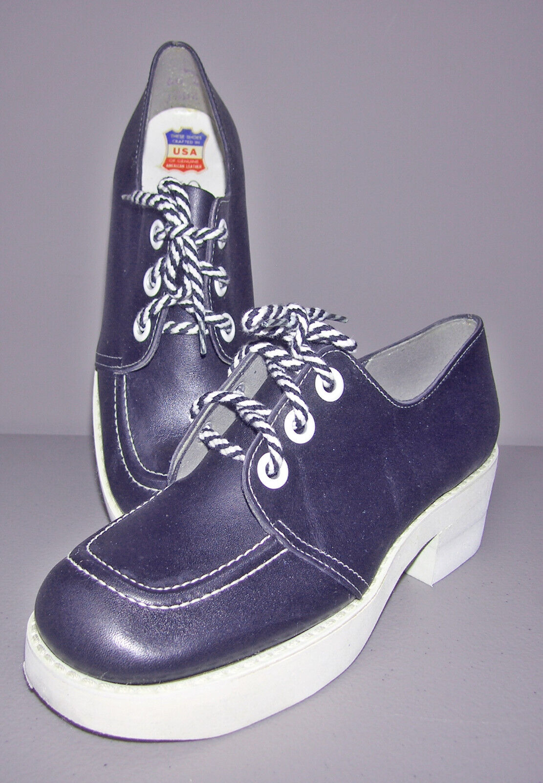 Nos Vintage 70s Leather Platform Oxford Shoes Disco Sizes 6 Or 6.5 Crepe Sole