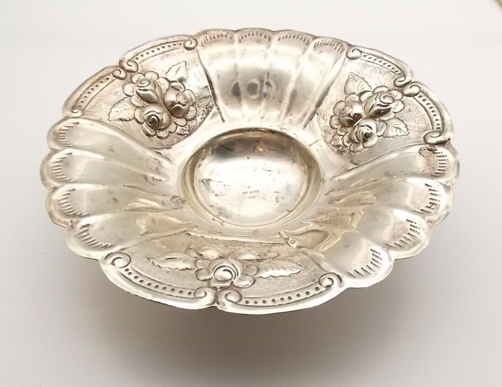 Antique Sterling Silver Footed Candy Dish Repousse Rose Greek Epr Xeipoe Vtg