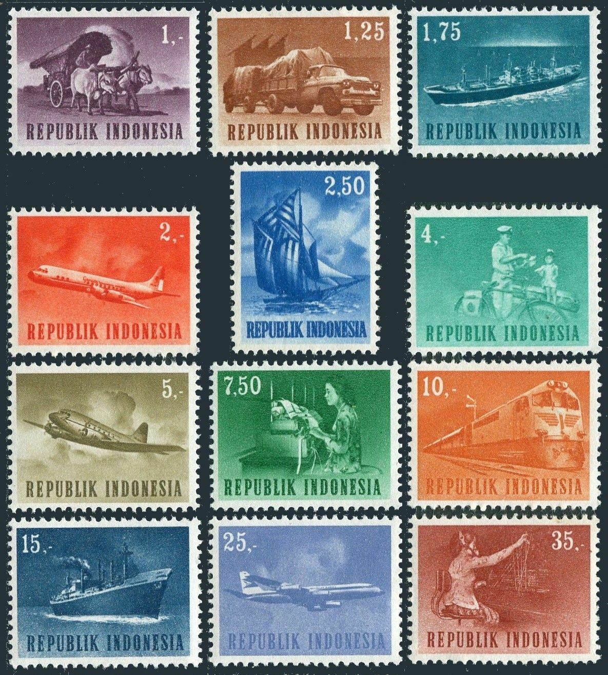 Indonesia 626-637,mnh.michel 435-438. Transportation 1964.oxcart,trailer Truck,
