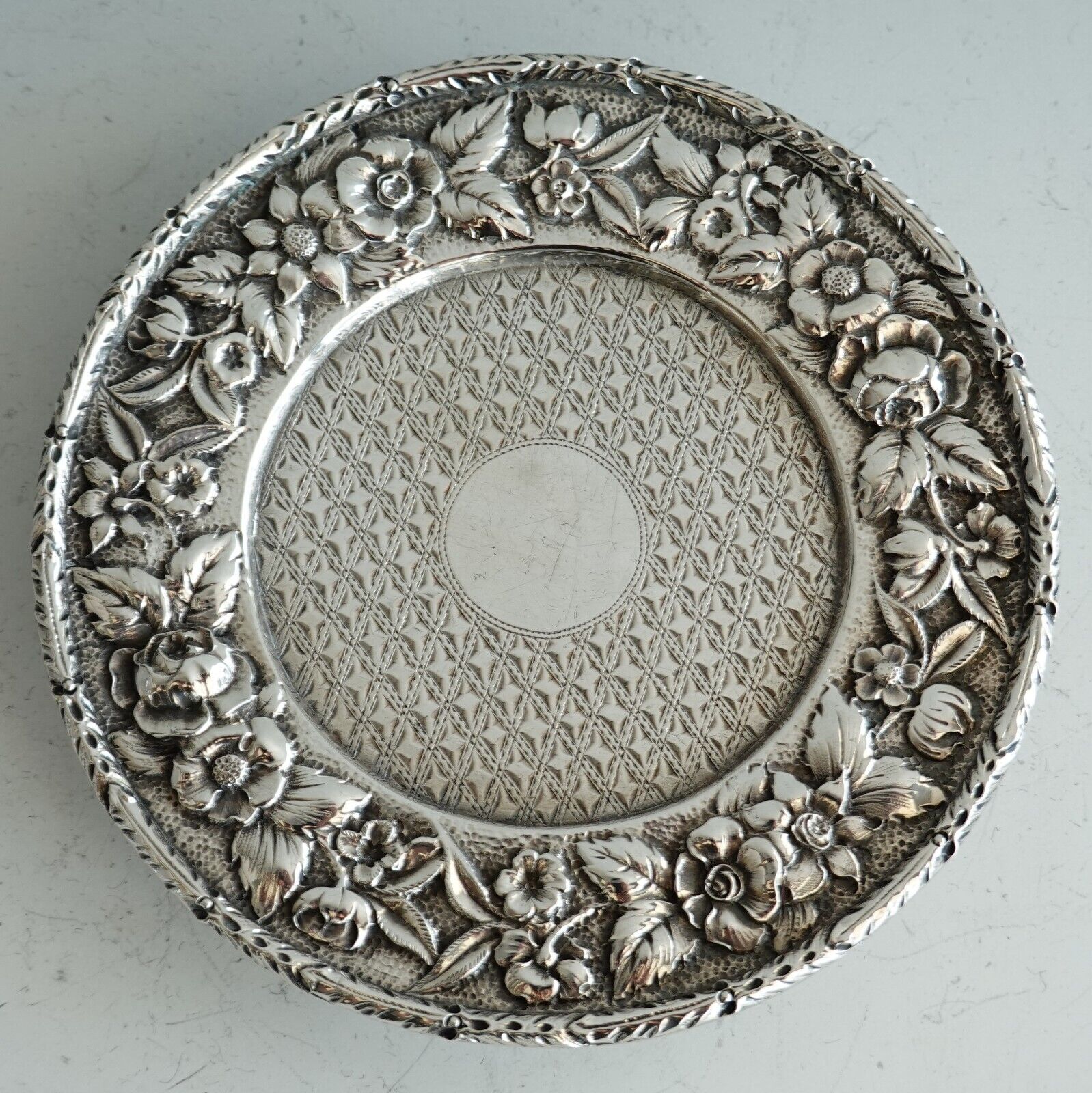 Antique Vtg Signed Kirk And Son Sterling Silver Salver / Card / Coaster / Tray