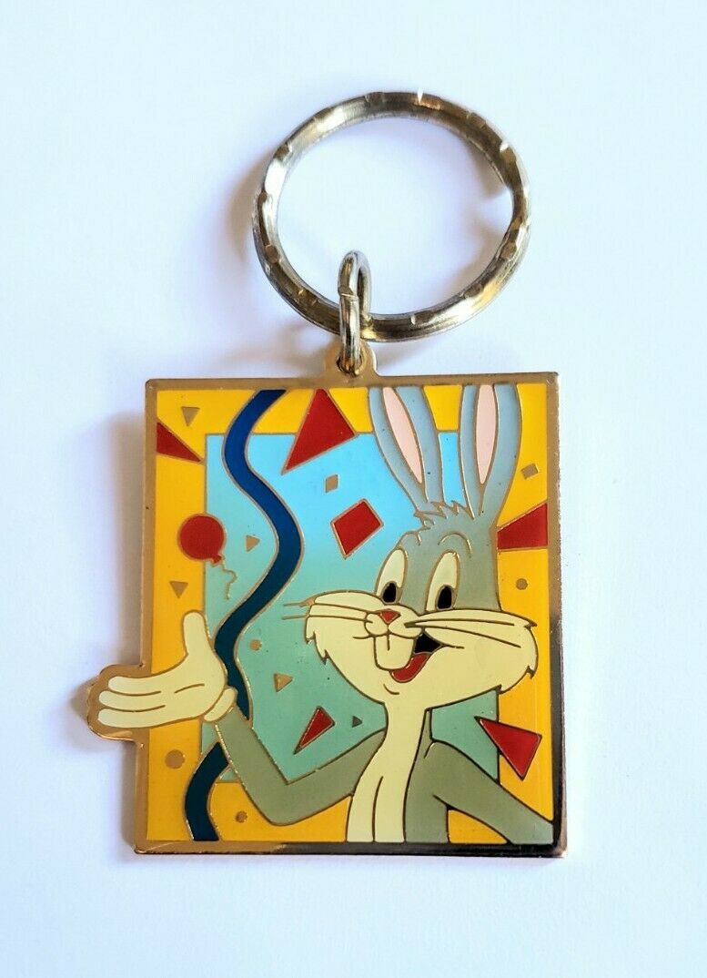 Vintage 1980s Bugs Bunny Metal Keychain #4 - Looney Tunes Warner Bros Wb Promo