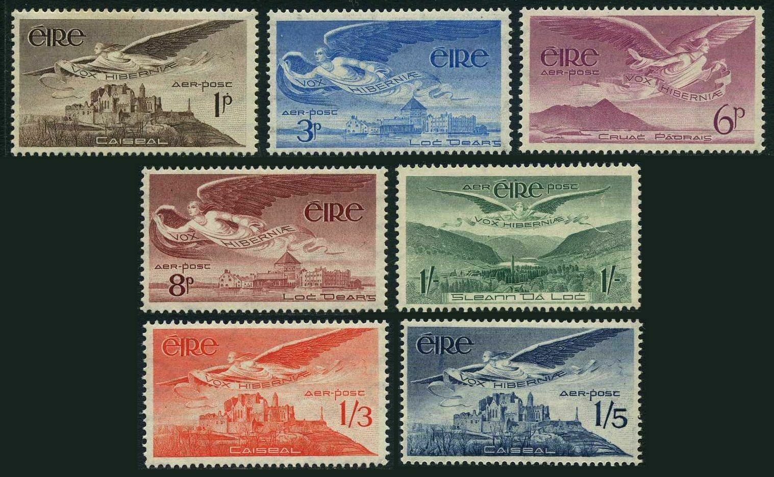 Ireland C1-c7,mnh.michel 101,105. Air Post 1948-1955.angel Over Landmarks.