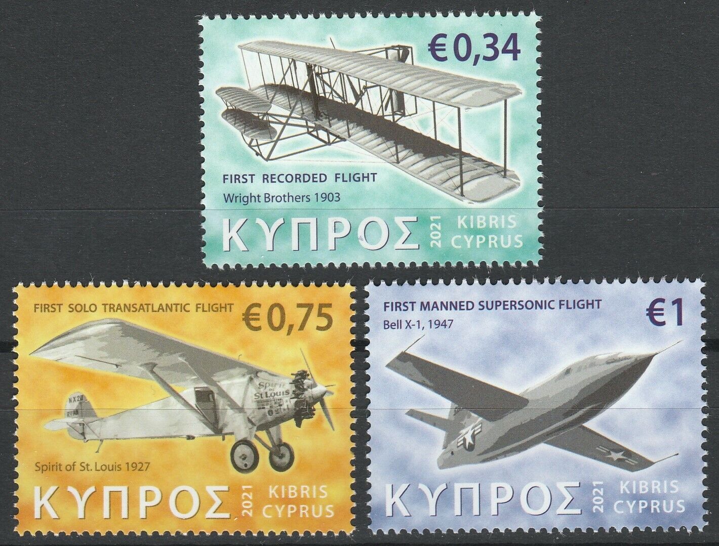 Cyprus 2021 Aviation Planes 3 Mnh Stamps