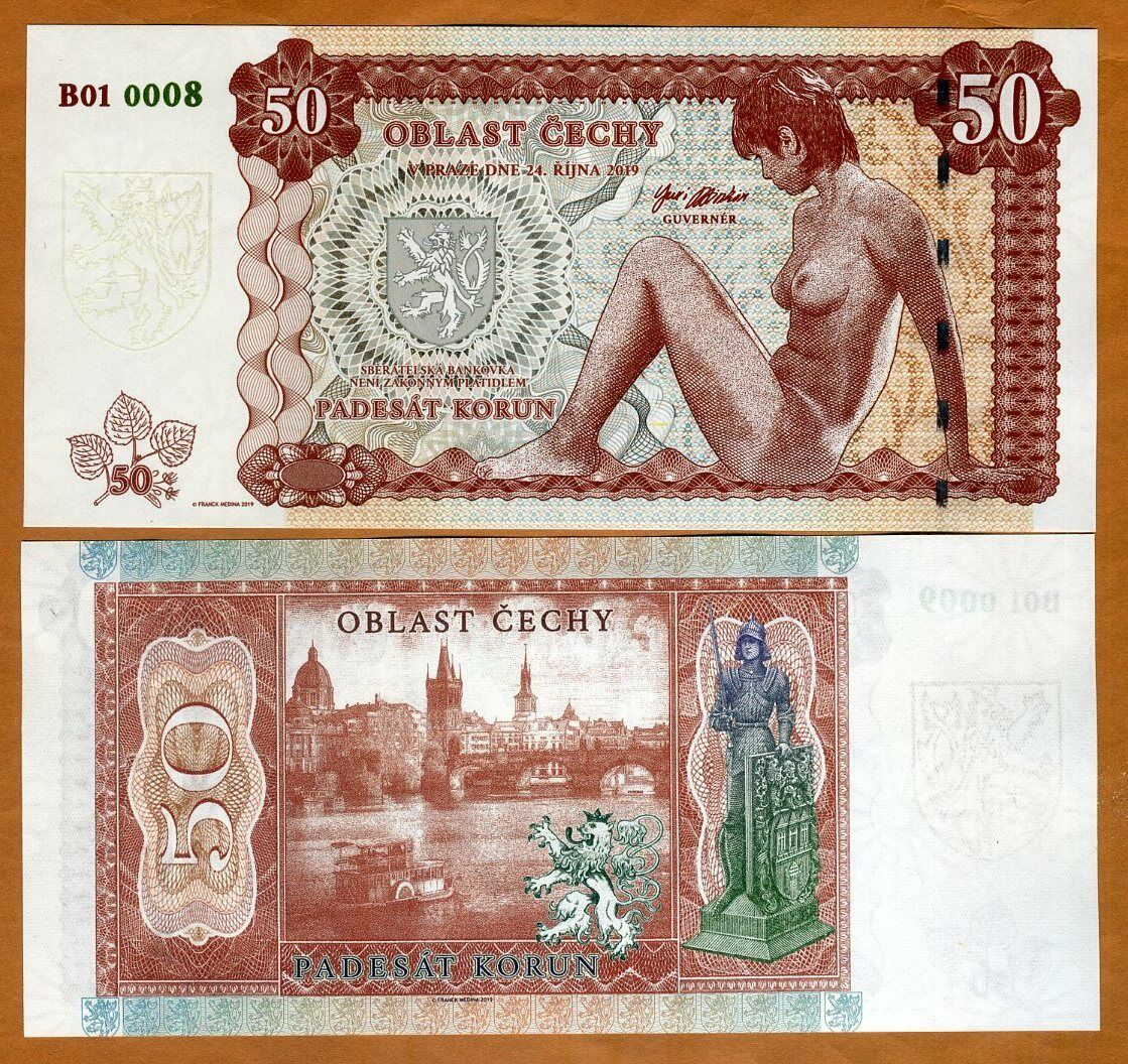 Bohemia, 50 Korun, Private Issue Essay, 2019, Limited Issue, Nude Allegory Unc