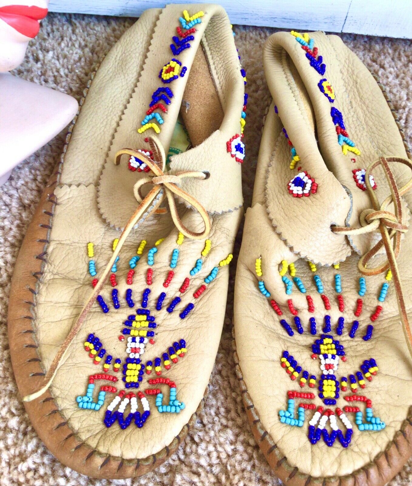 Vintage 50s Moccasins Native American Leather Taos Beaded M Vgc Soft Women Org