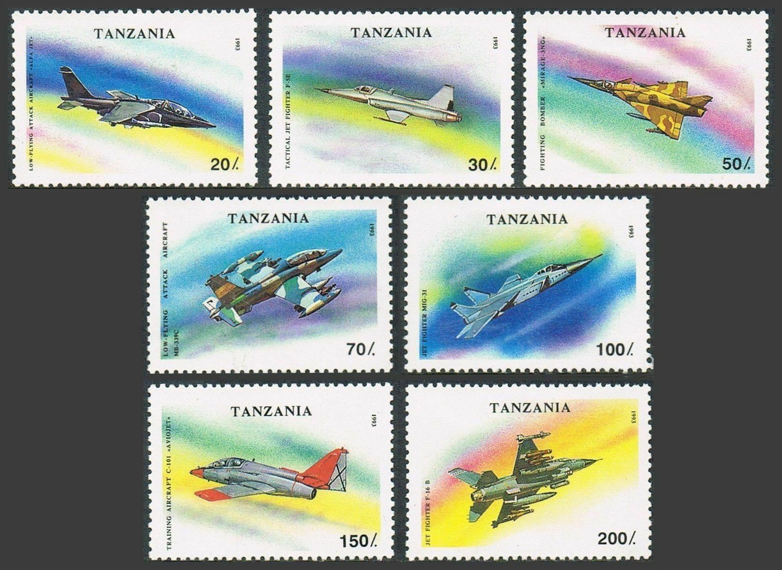 Tanzania 1160-1166,1167,mnh.michel 1591-1597,bl.226. Military Aircraft 1994.
