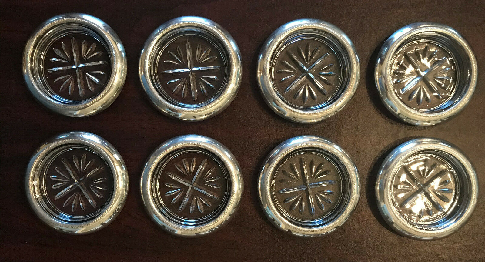 Set Of 8 Vintage F.b.rogers Silver Co. 1883 Sterling Silver & Glass Coasters Exc