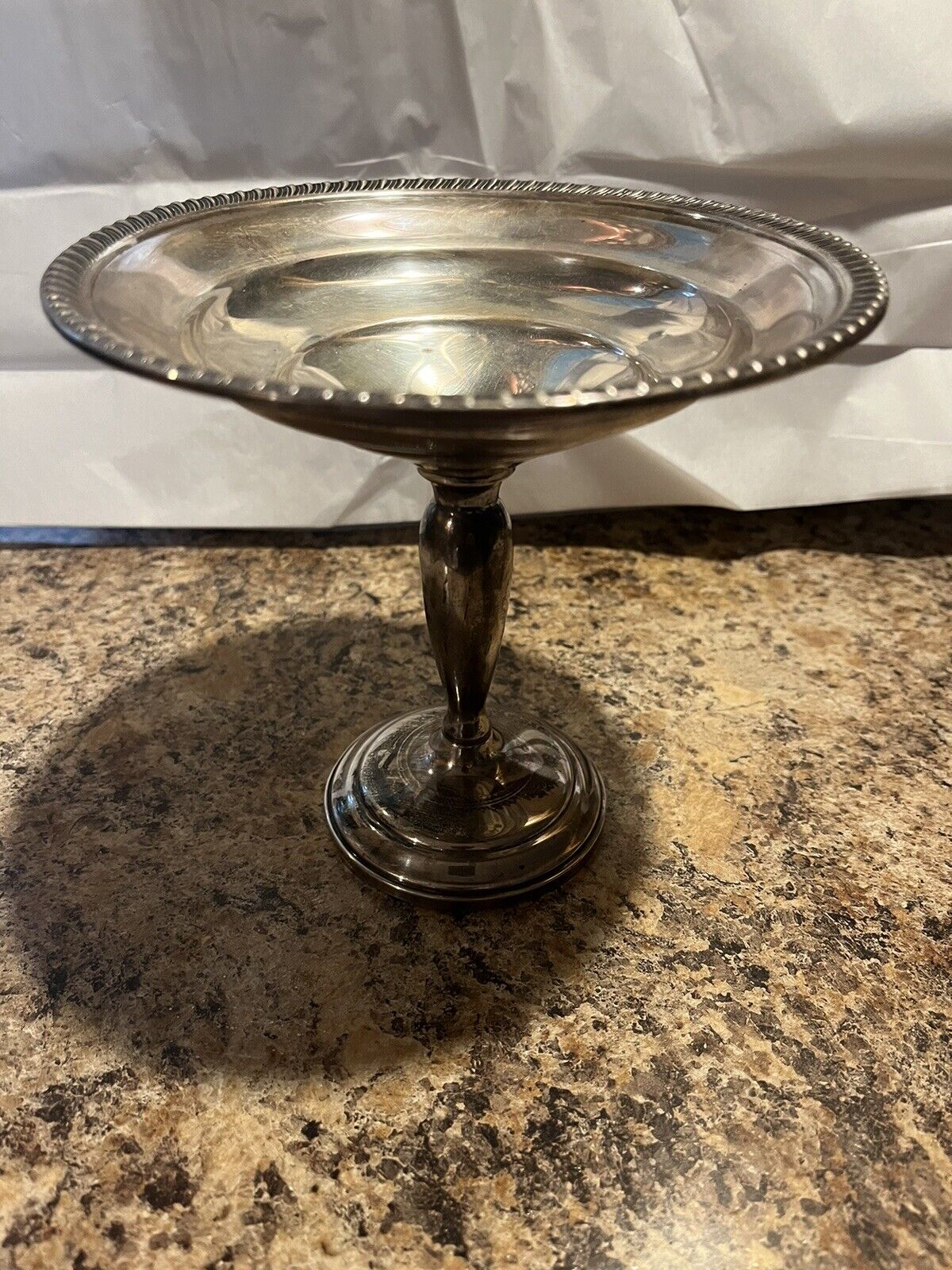 Vintage 6” Steeling Silver Reinforced With Cement Candy Dish