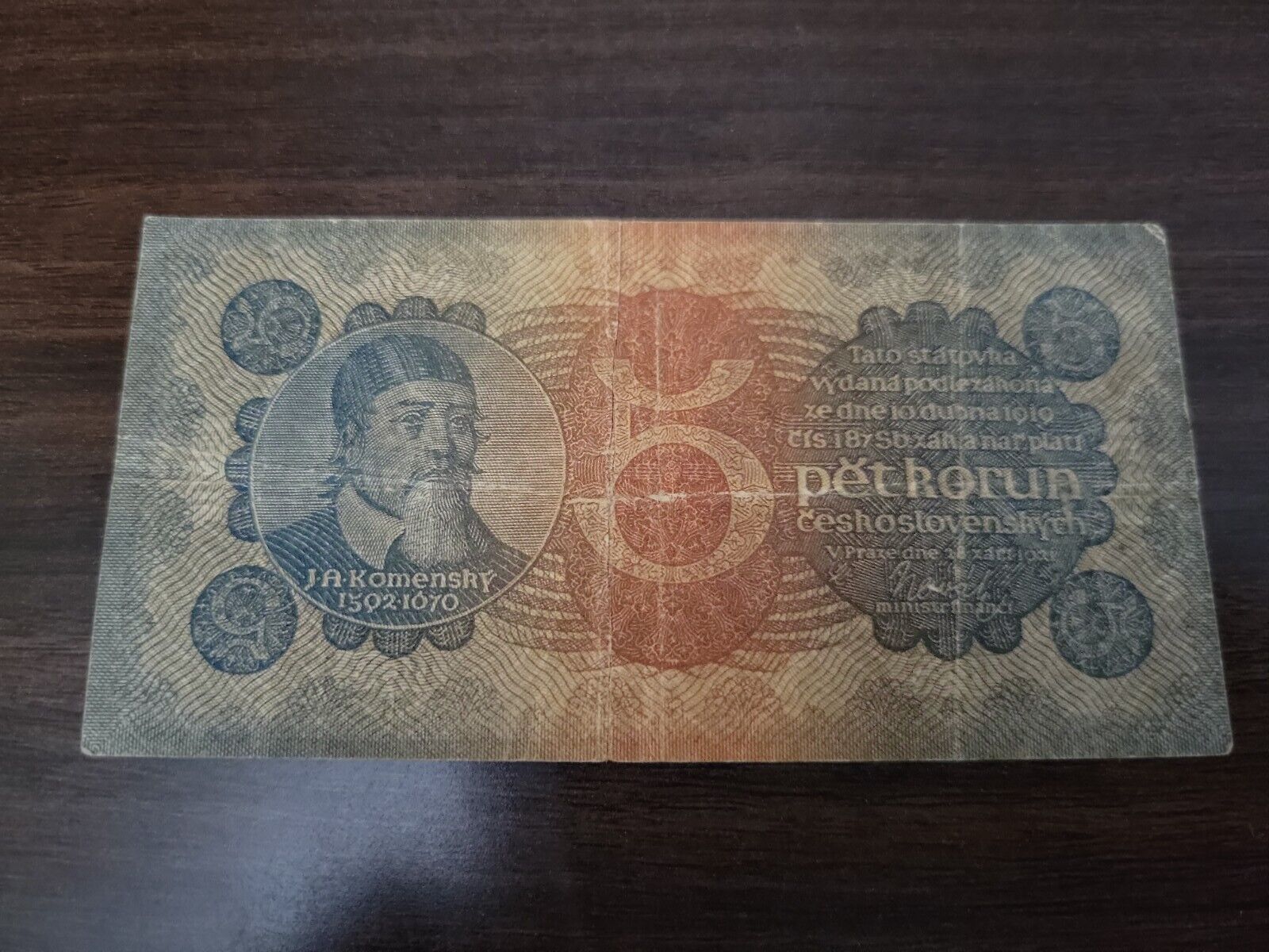 🇨🇿  Czechoslovakia 5 Korun 1921 P-15 Banknote 072022-3