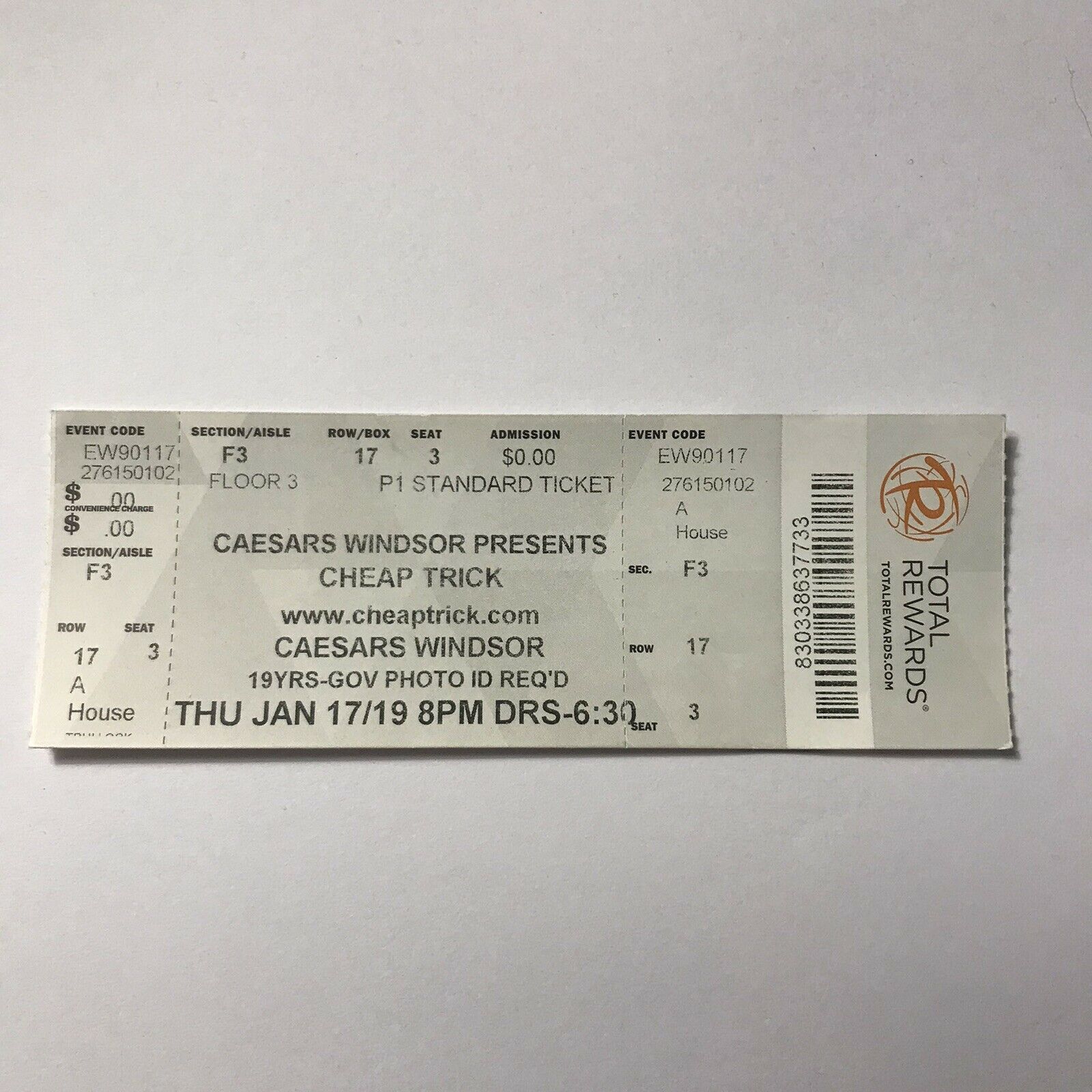Cheap Trick Caesars Windsor Canada Concert Ticket Stub January 2019