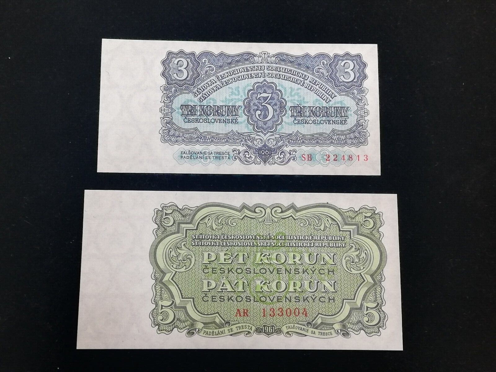 Czechoslovakia 3-5 Korun Banknote 1961 Unc (2 Pieces)