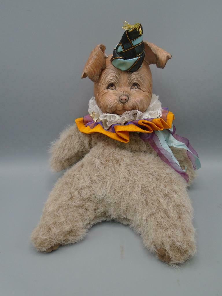 Doll Artist Suzanne Marks Porcelain Dog Head Jester Hat Stuffed Mohair Body 12"
